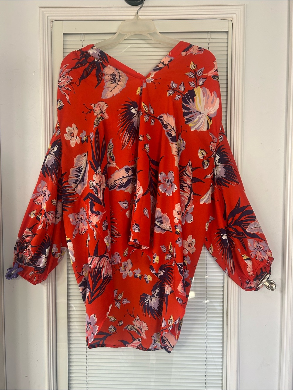 Floral Red V-Neck Blouse - Women's Lightweight Top
